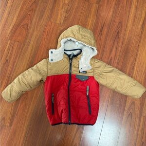 Patagonia Red and Tan Kids Puffer Jacket with Hood